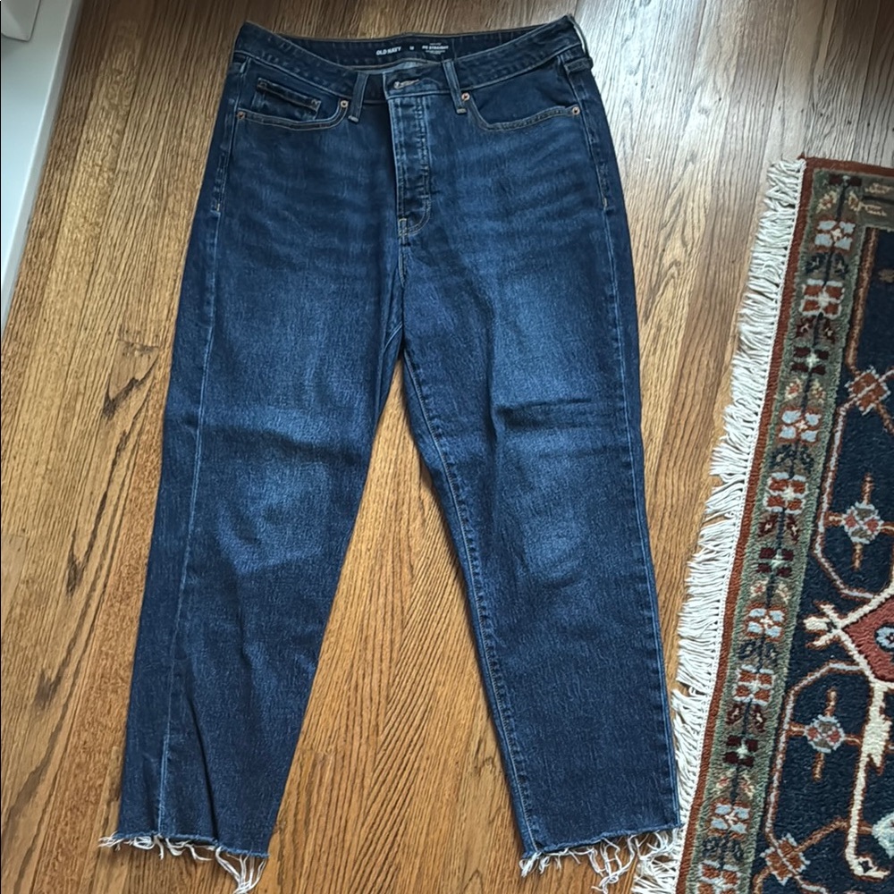 Old Navy OG high rise straight Frayed Hem Dark Blue Jeans